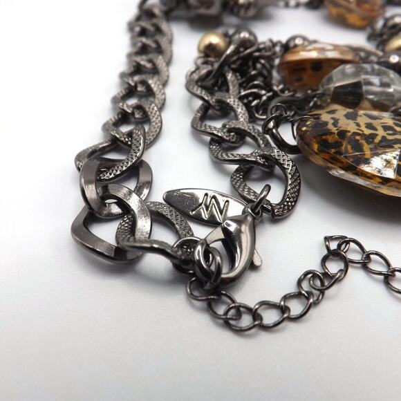 New York & Co. Multistrand Necklace, Animal Print Beads Side Floral Pendant, 20" - Picture 7 of 11